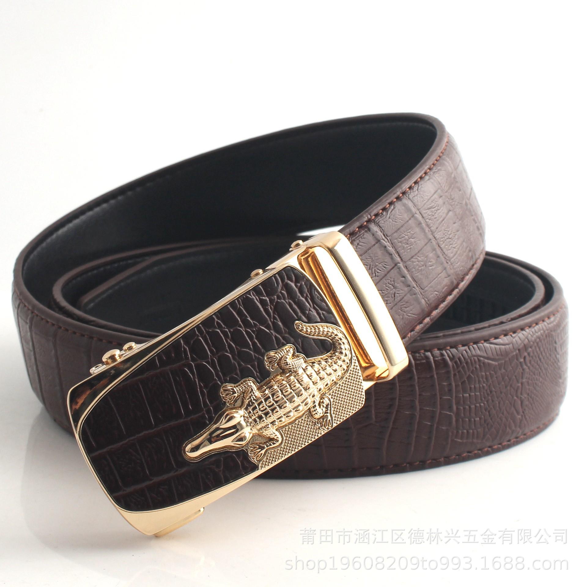

Мужской кожаный ремень Delingxing с крокодиловым узором, деловой комфортный ремень для брюк, высококачественный двухслойный ремень для брюк из воловьей кожи