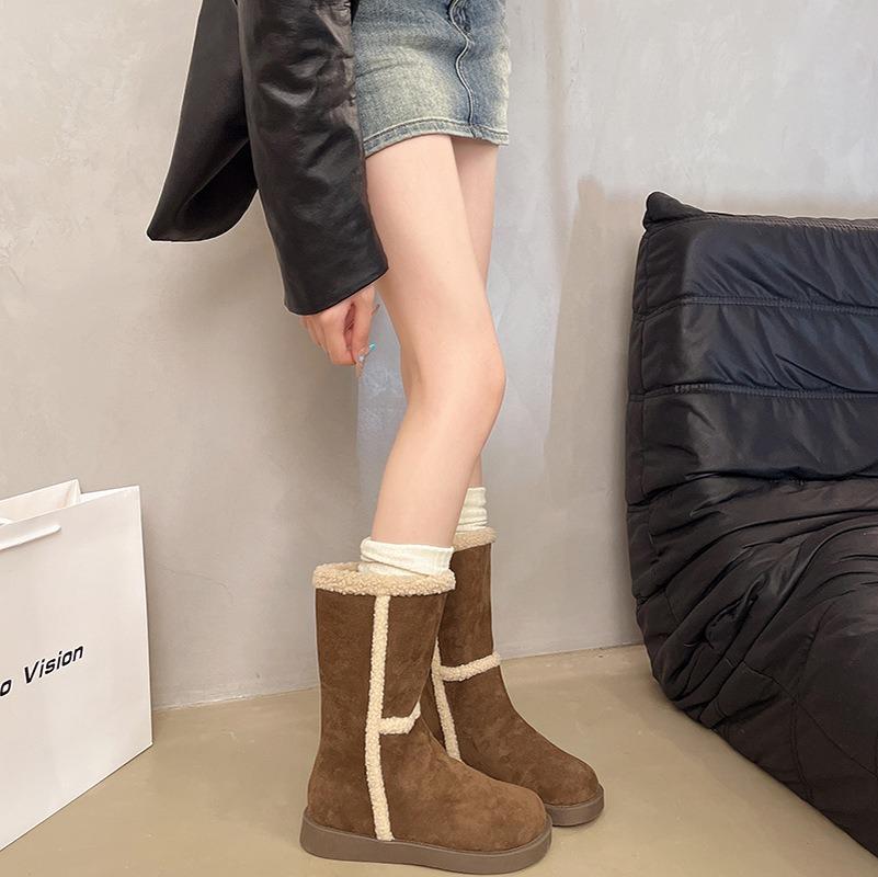 Fashion 2025 Winter Short Plush Snow Boots Suede Ladies Shoes Slip-on Women's Botines Fashion Flat Bottom Casual Cotton Shoes for Women