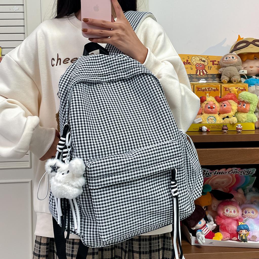 Schoolbag Japanese idyllic versatile student backpack women's small fresh plaid casual simple schoolbag travel backpack
