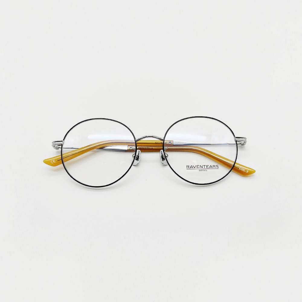 Leibeuntieolseu Sunshine Titanium Round Eyeglass Frames Black Silver Col.3