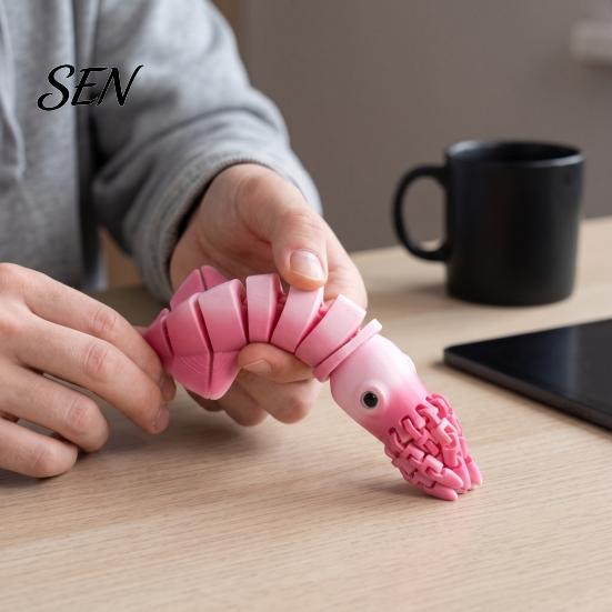 Articulated Squid Models 3D Printed Toy, Movable Joints Figurine, Figurine Simulated Sea Animal Fidget Toy for Desktop Decoration Realistic Life