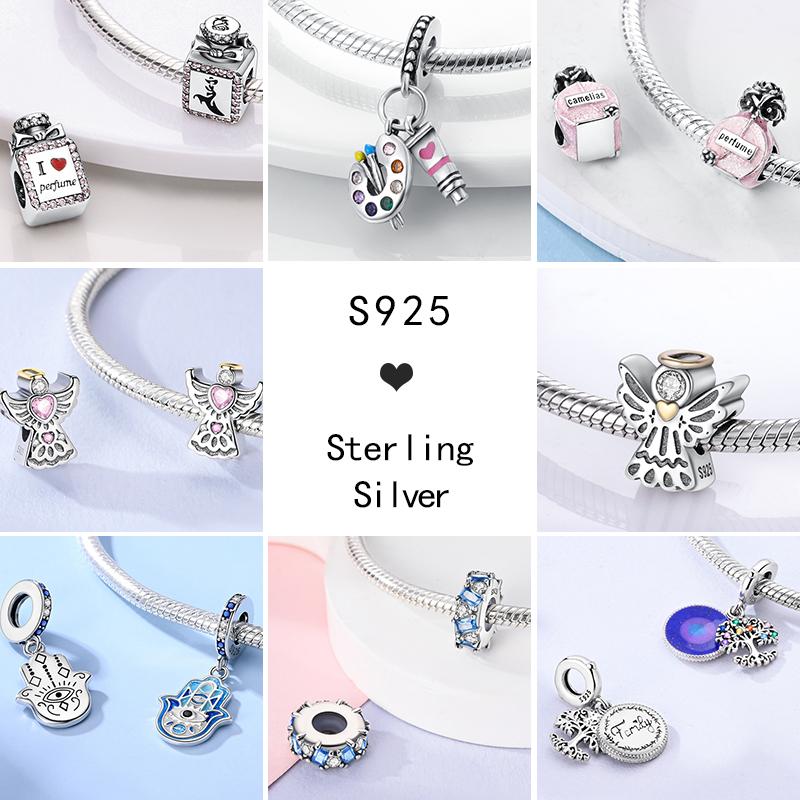 Charms Plata De Ley 925 copper Original Devil's Eye Perfume Bottle Bow Silicone Spacer Beads Women Bracelet DIY Zircon Pendants