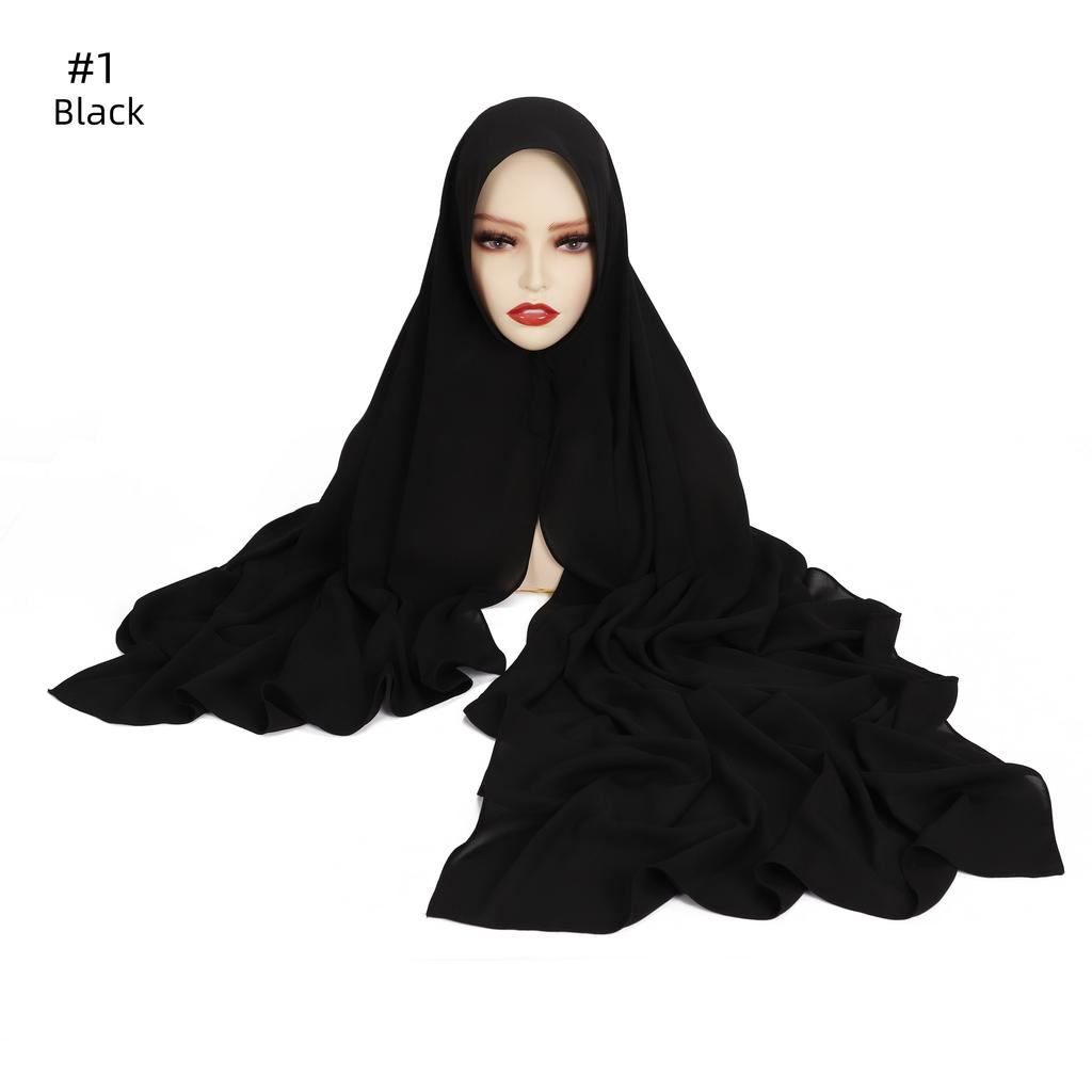 Premium Instant Chiffon Hijab With Built In Magnet Buckle Solid Color Woman Muslim Hijab Scarf Soft Islam Turban Headband Shawl