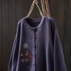 Johnature Women Vintage Embroidery Floral Sweaters O-Neck Long Sleeve Solid Color Button Knitted Autumn Sweaters