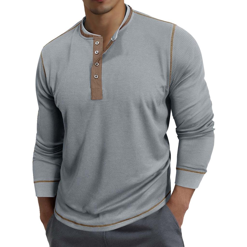 Men's Round Neck Contrasting Long Sleeved Top T-shirt Sweatshirt