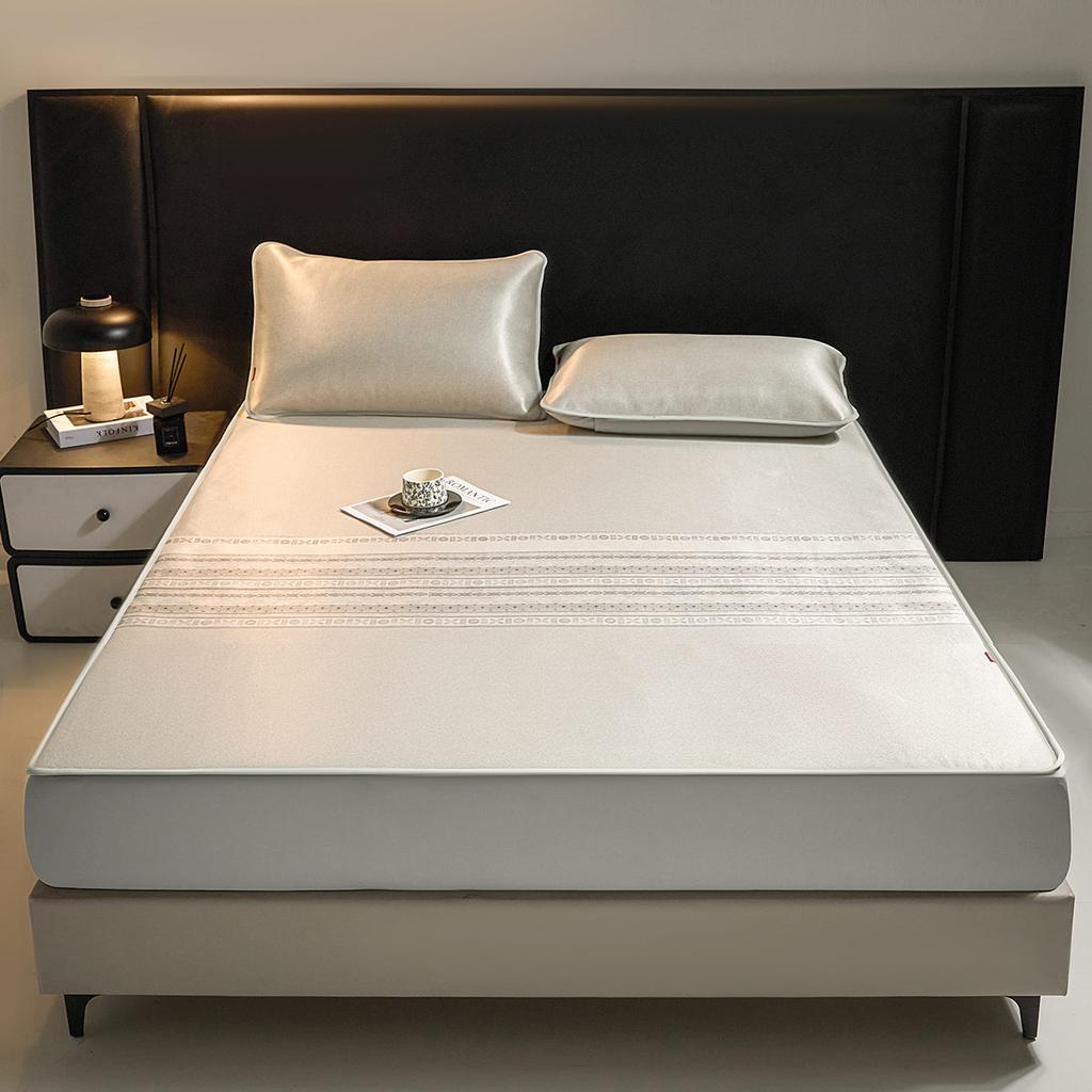 A-class Machine Washable Ice Silk Printed Cooling Mat Bed Sheet Three Piece Set - Flowing Zen Sound