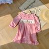 Princess Cartoon Embroidered Plaid Dress with Lotus Leaf Collar for Girls - Autumn 2026 Collection