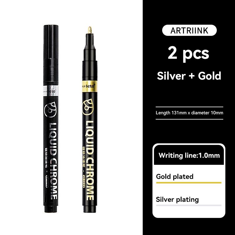 

6/2pcs Chrome Mirror Marker Pen 2mm 1mm 0.7mm DIY Reflective Paint Pen Gold Silver Copper Electroplating Markers Model Painting