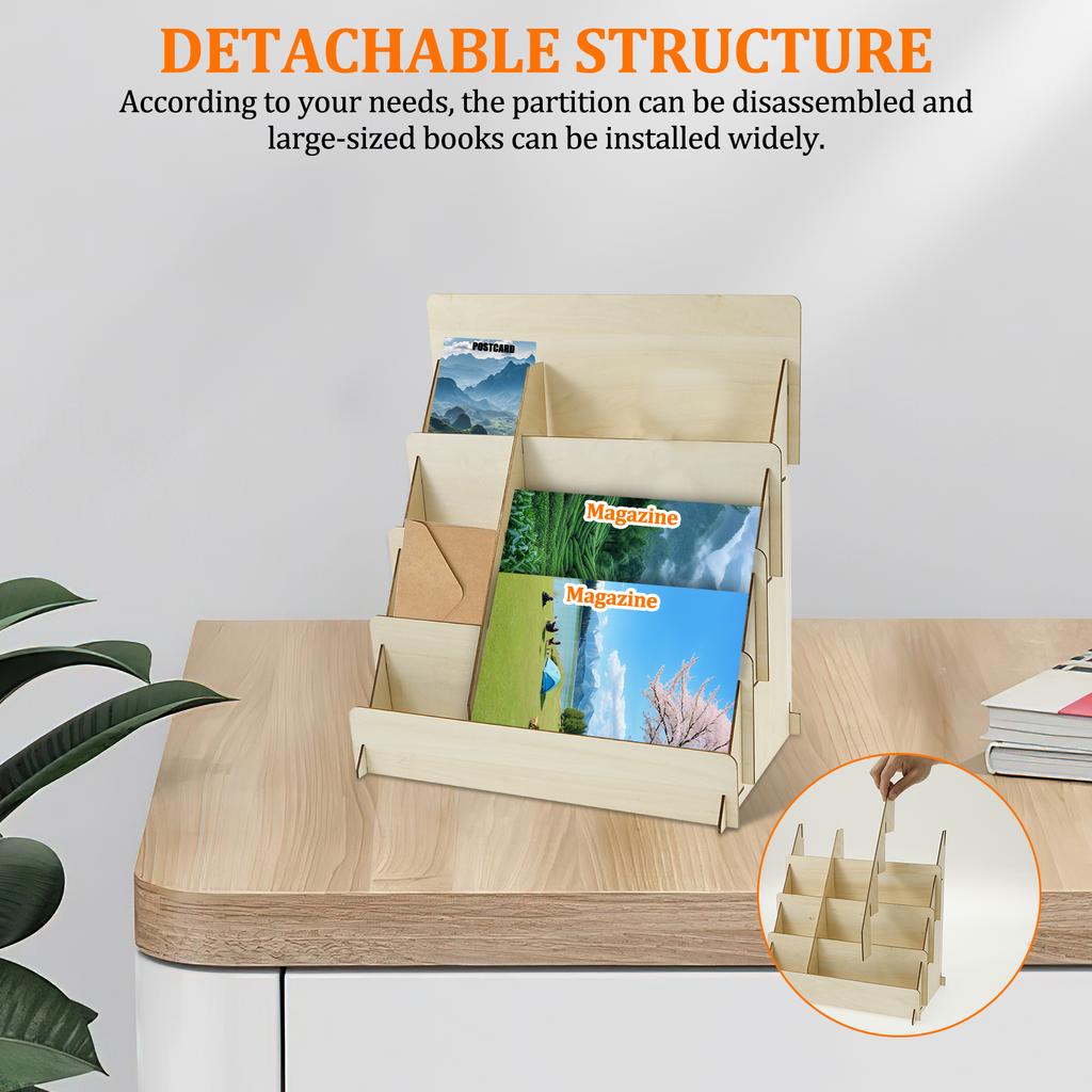 Wood 4 Tier Greeting Card Display Stand Large Capacity Easy to Assemble Wooden Sticker Display Rack Multipurpose Brochure Holder