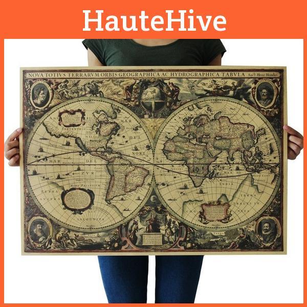 Dedc Vintage Globe Oude Wereld Kaart Mat Bruin Papier Poster Verbluffende Decoratieve Kunst Voor Vintage Liefhebbers