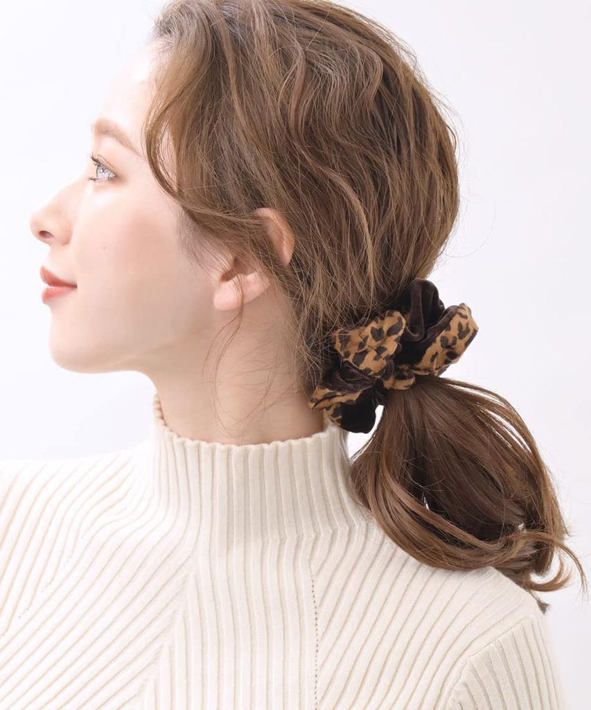 VINGTAINE Velvet Leopard Print Scrunchie with Animal Simple Office Ruffled Hair Accessory Suede-Like Print, Style, HS-67