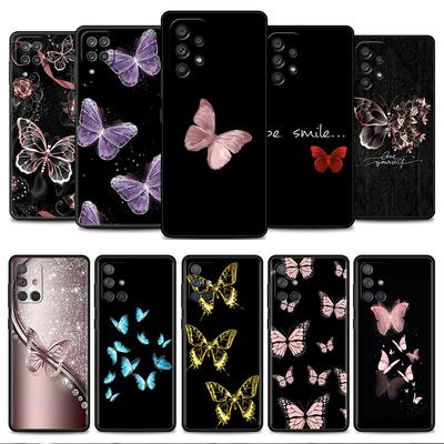 Case For Samsung Galaxy A52 A12 A32 A51 A21s A71 A13 A53 A22 A31 A72 A03 A02s A41 Black Phone Shell Beauty Pink Butterfly