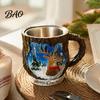 Creative Holiday Gifts Christmas Theme Mug with Stainless Steel Liner, 3D Relief Hand Home Ornaments Painted Resin Coffee Cup, Decorative Drinkware
