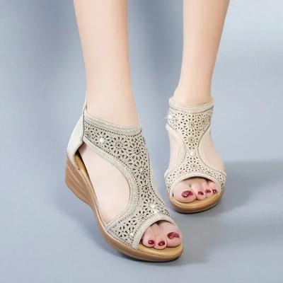 Wedges Women's Sandals Womens 2024 Comfortable Zip Ethnic Ladies Shoes Summer Beach Bohemian Sandal Womans Holiday Shoes