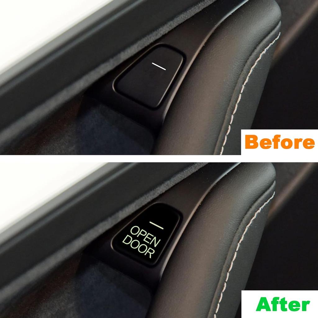 TOMALL 16Pcs Door Open Luminous Button Stickers for Tesla Model 3 Model Y Glow in The Dark Door Exit Decal for Car Interior Stickers