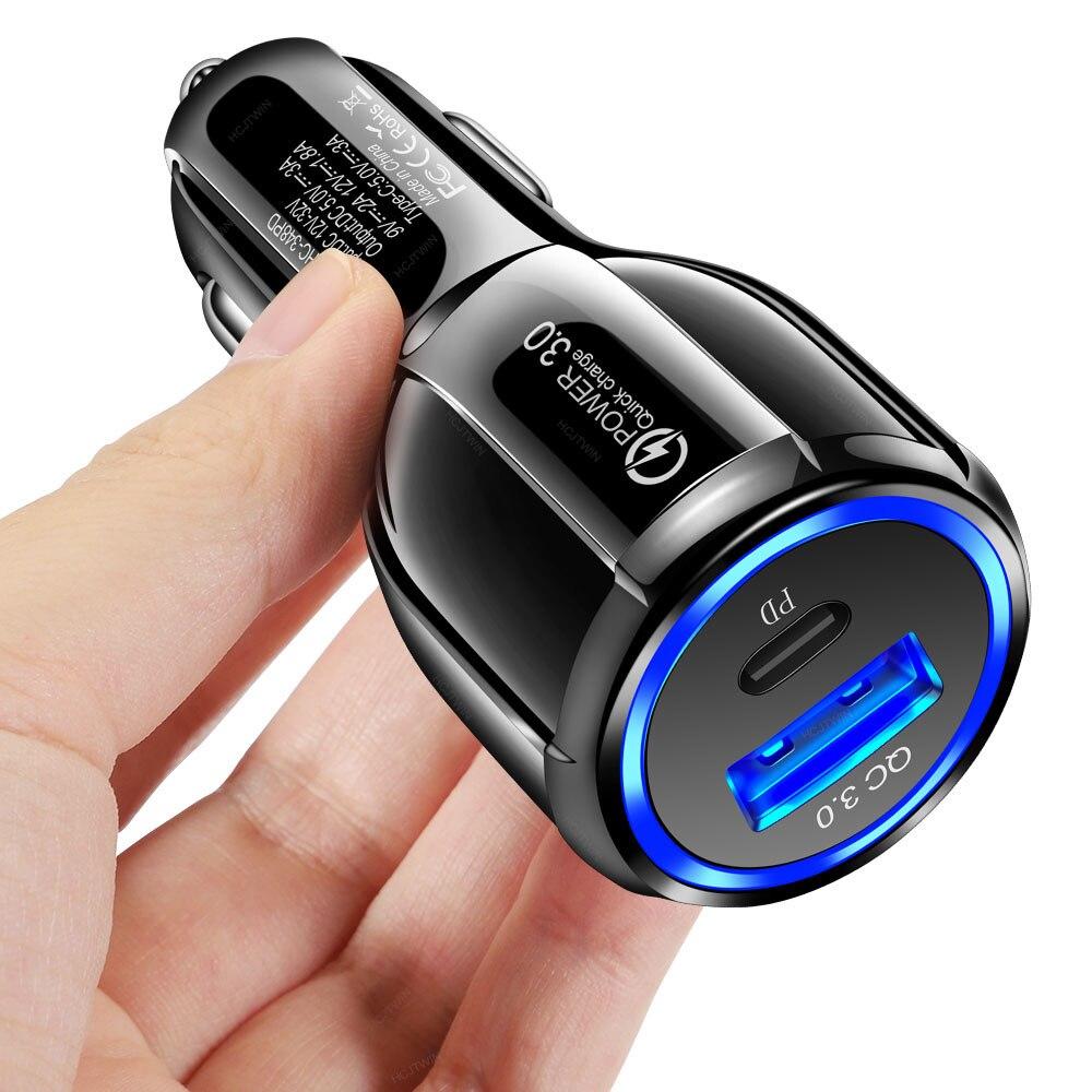 PD 18W Car Charger QC3.0 USB Type C PD Fast Charger Dual Ports Quick Charging Car Adapter for IPhone 13 Pro Max Samsung