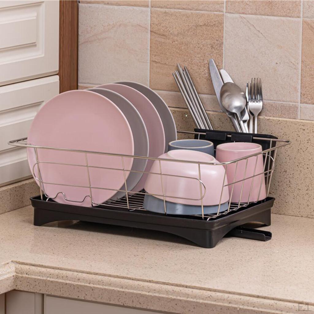 Dish Drying Rack, Compact Rack And Drain Set, Drainer with Adjustable Channel,