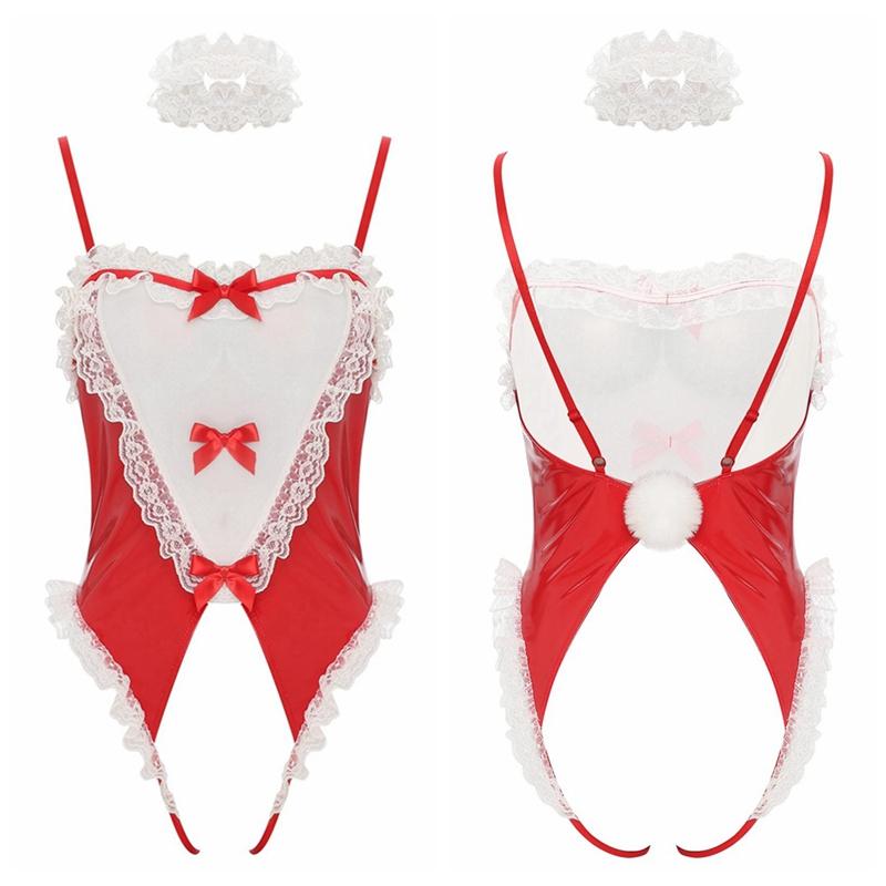Women Sexy Maid Outfit Bunny Costume Anime Cosplay Suit Teddy Bodysuit Dress Up Party Lingerie Nightwear Pole Dance Show Kawaii