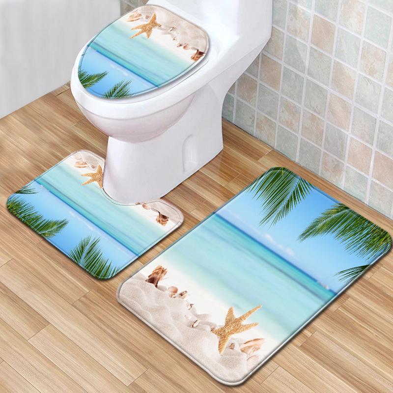 Badezimmermatten Dreiteiliges Badezimmer-Toilettenmatten-Set Badezimmer Rutschfeste Matten Strandlandschaft Stil Matten