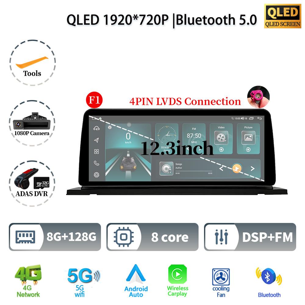 12.3" For BMW 5 Series F07 GT 2011-2017 Android 14 Car Radio Multimedia Stereo 4G GPS Navigation WIFI Wireless BT CarPlay Screen