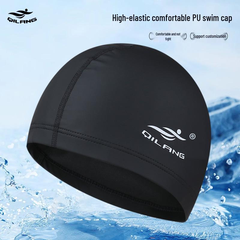 Large Swim Cap for Men & Women with Ear Protection, Non-Constrictive, Long Hair PU Material, Adult Training Cap, Customizable Logo