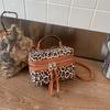Retro Casual Trendy Fashion Leopard Print Box Type Personalized New Texture Crossbody Shoulder Hand Bag Woman