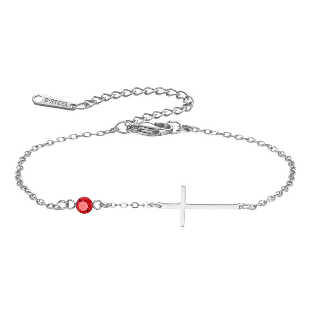 Trendy Jesus Cross Birthstone Charms Bracelet Stainless Steel 12 Birth Month Bracelets for Women Girls Jewelry Birthday Gifts