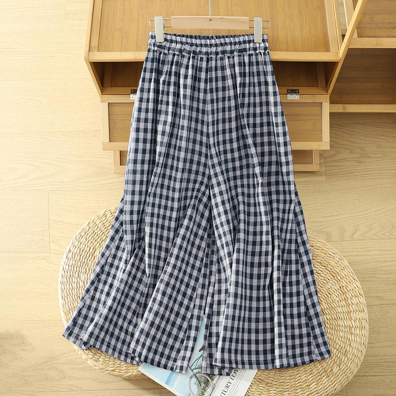 

ZANZEA Женские повседневные брюки с эластичной талией, свободные, с клетчатым принтом, с широкими штанинами L тёмно-синий