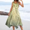 Women's Casual Fashion Round Neck Sleeveless Floral Print Irregular Hem Midi Dress