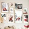 Wall Art Canvas Painting Christmas Tree Red House Squirrel Deer Living Room Decoration Posters And Prints Home Wall Pictures