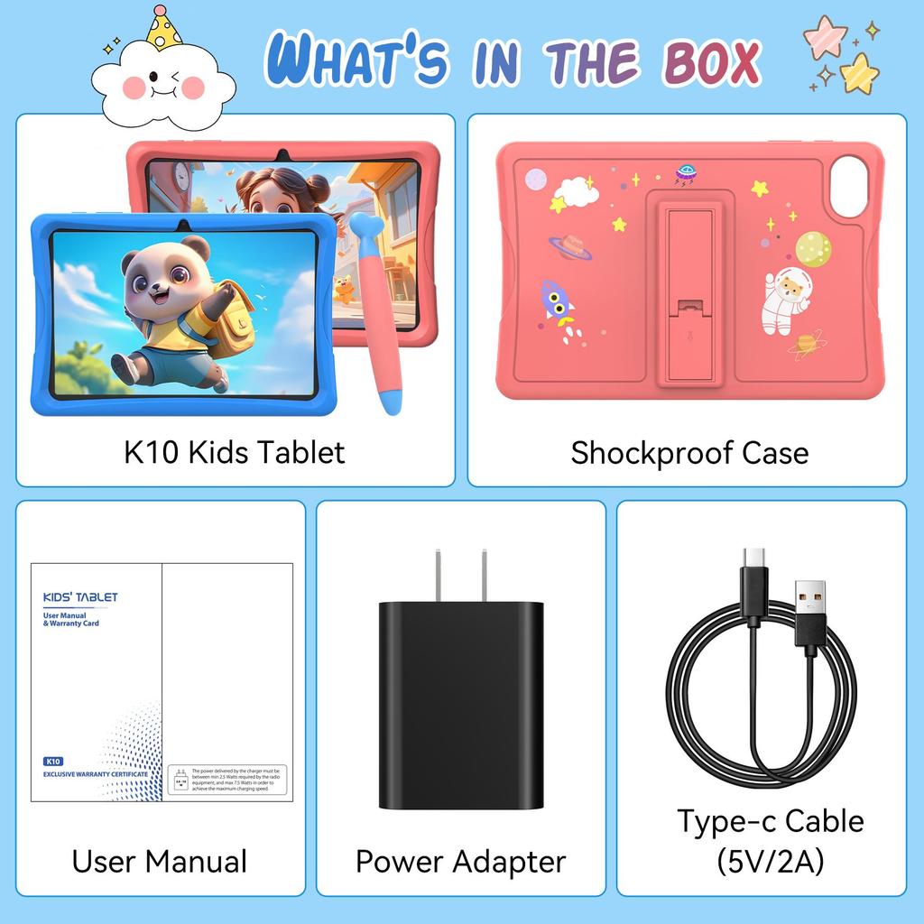 VekfulPC K10 10.1 Inch Kids Tablet Android 15 ,4GB RAM 64GB ROM,Large Display Widevide L1,Octa-core RK3562, 5000mAh,5G WiFi