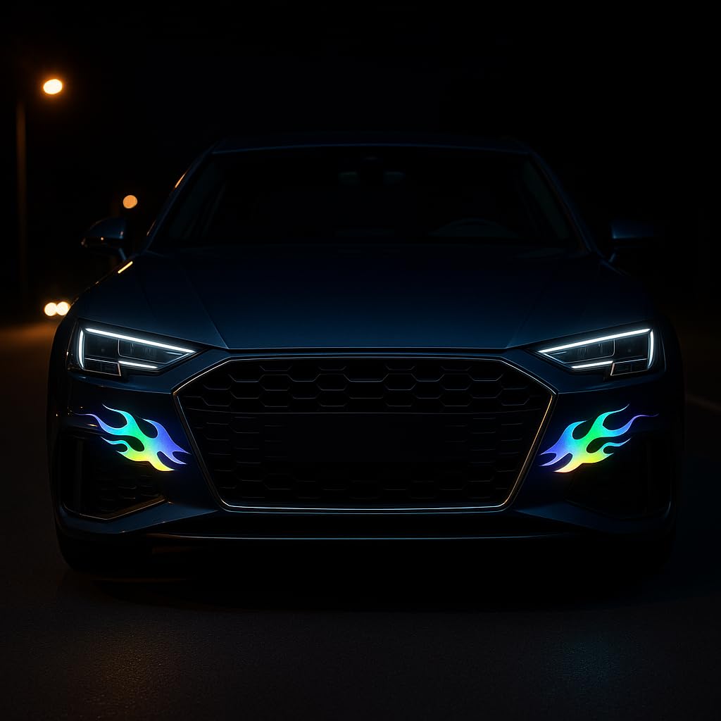 Flame Sticker, 5.9 Inches (15 Cm), Waterproof, Durable, Aurora Color for Car, Bike, Helmet, Bicycle, Safety Custom Decal Sticker (Silver)