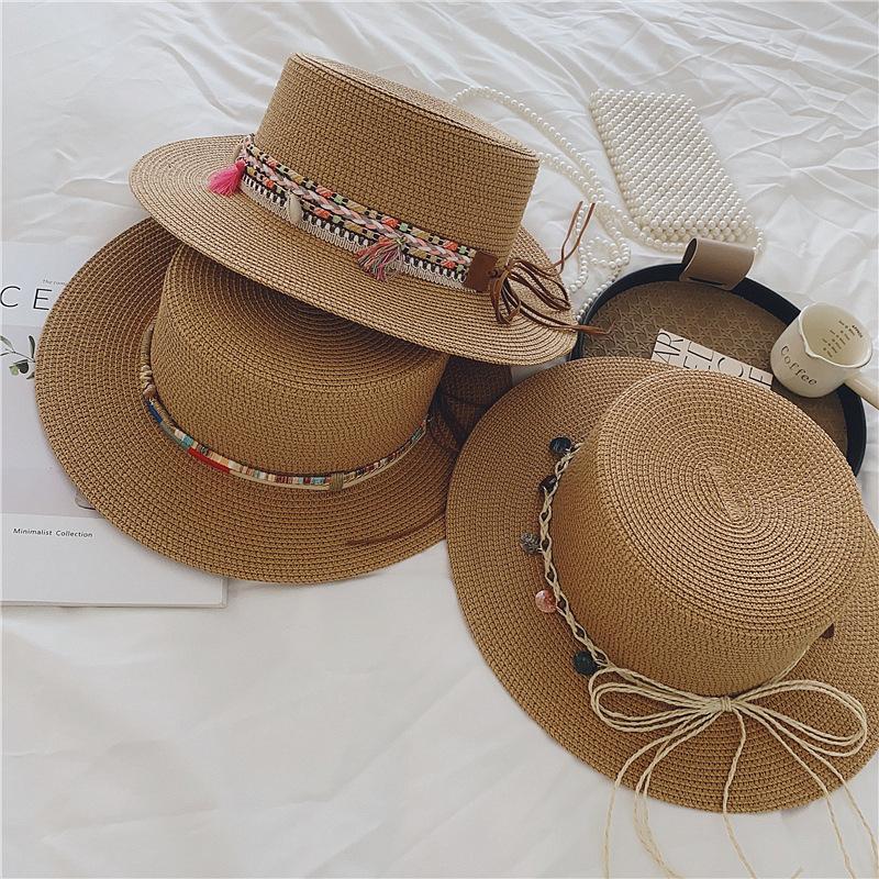 New original ethnic style straw hat women's spring and summer beach outing sun hat retro straw woven sun protection hat