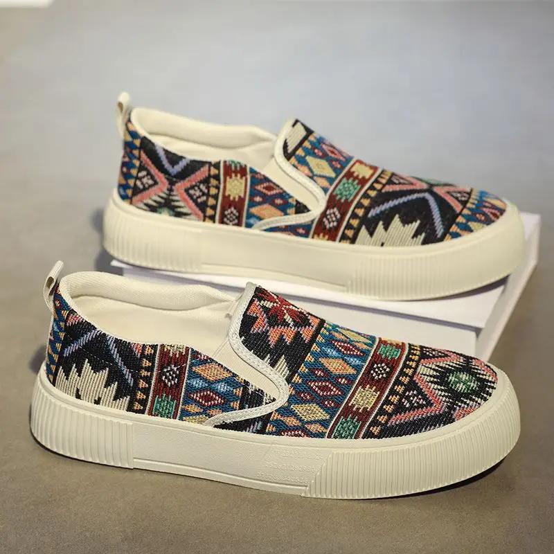 Fashion Canvas Printing Sneakers Thick Platform Soft Retro Style Male Shoe New In Footwear Offer Elegant Breathable Men's Casual Shoes