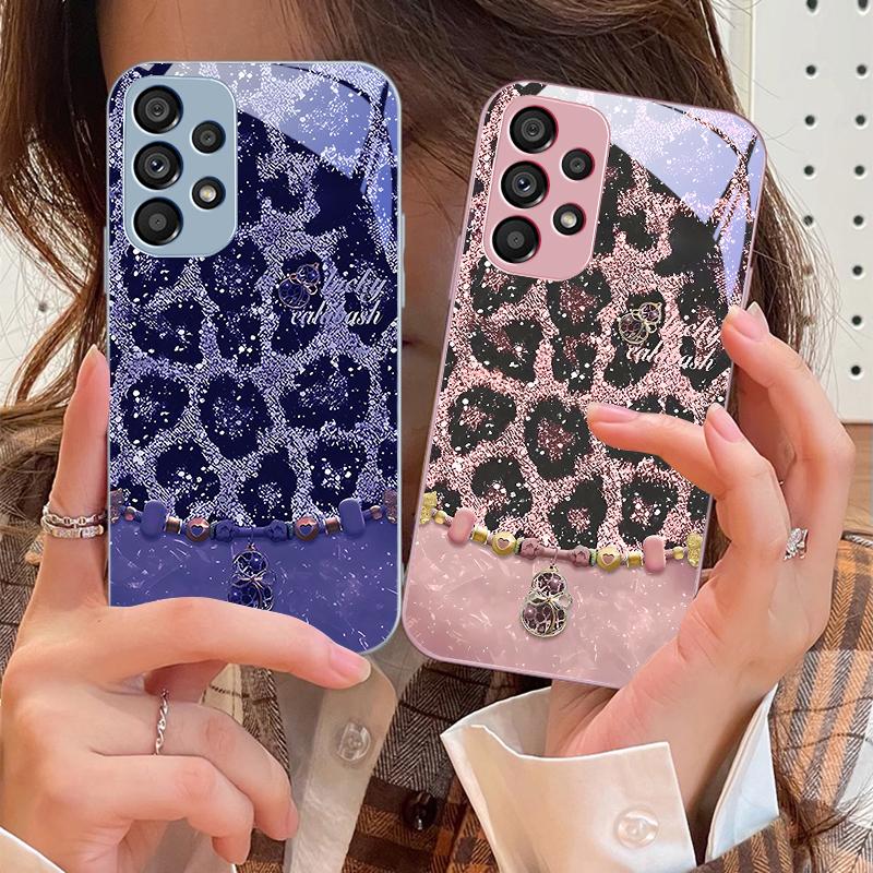 Leopard Patterned Gourd For Samsung Galaxy S10 4G S20 11E 30 S21 22 S24 Fe Pro S23 S25 Ultra 5G S9 Tempered Glass Phone Case