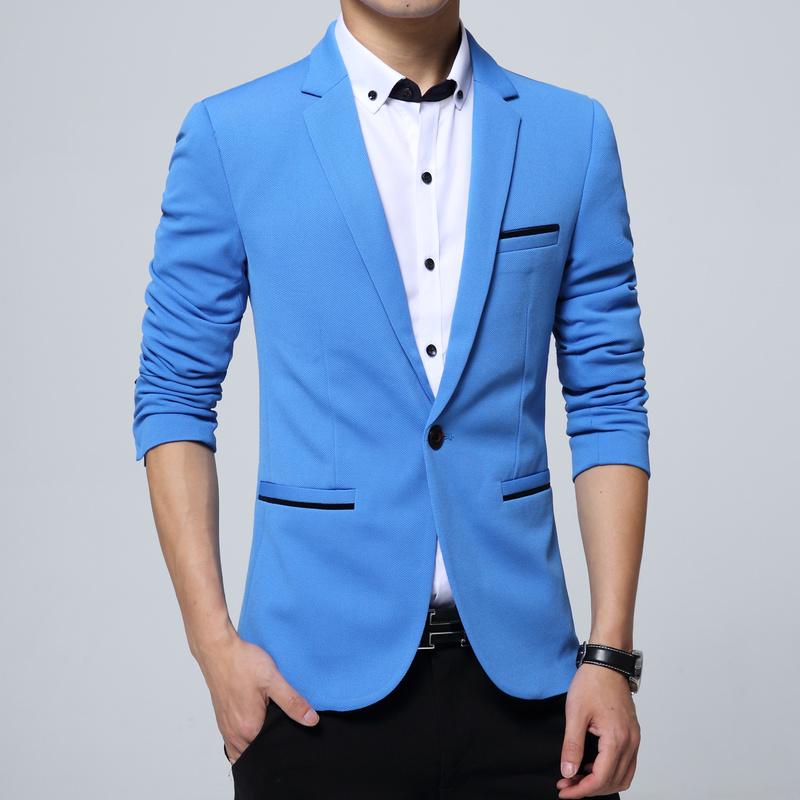 

Men Blazer Fashion Brand Slim Fit Blazers Male Smart Solid Color Casual Suit Coats Plus Size M-5XL XXXXL небо синє кольору