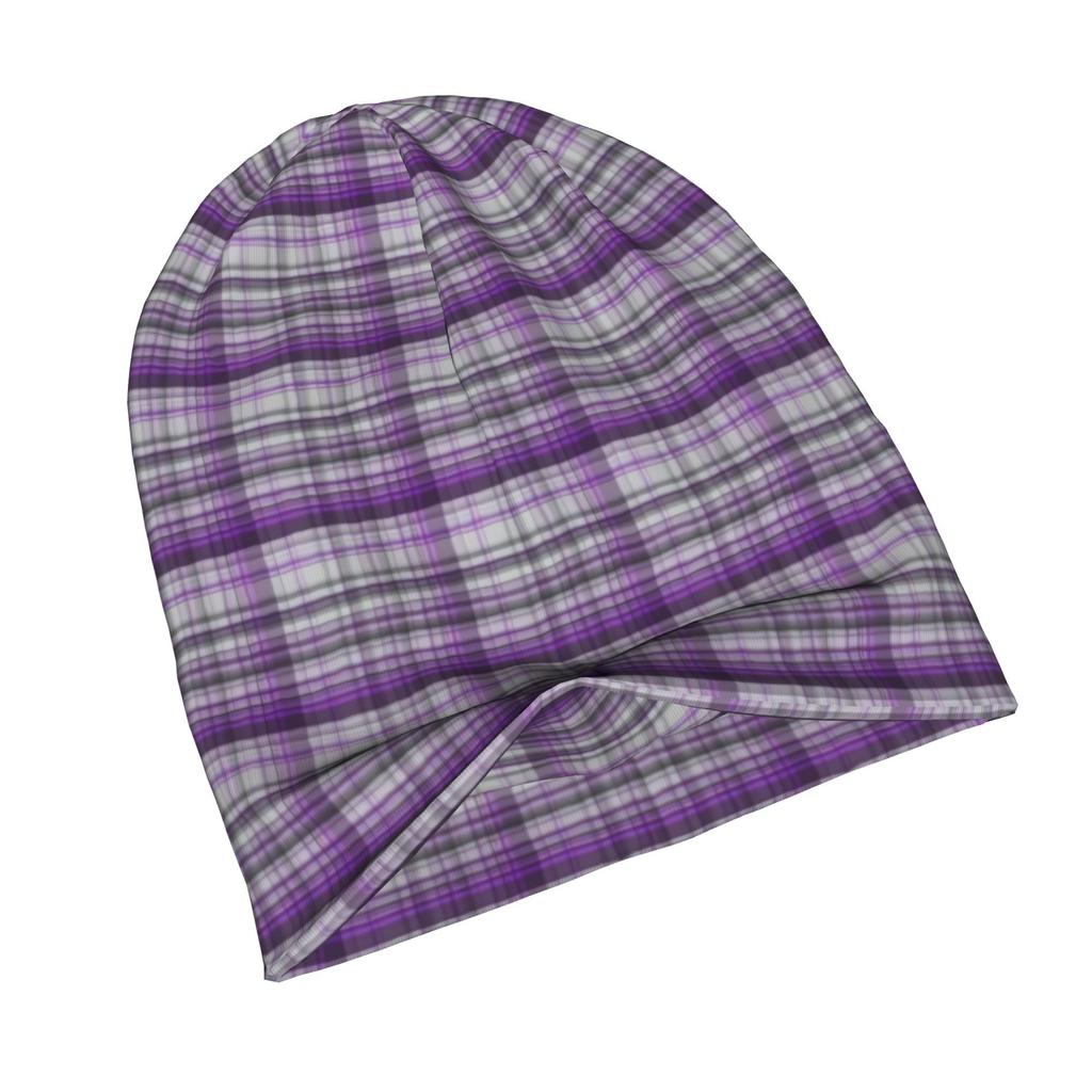 Tartan Purple And Grey Adult Fashion Beanie That Transitions Effortlessly from Morning Commutes to Evening Walks While Maintaining a Clean Urban Look