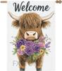 Spring Summer Welcome Highland Cow Garden Ag Purple Rose Oral Yard Banner Double Sided Outdoor Decoration for AAS