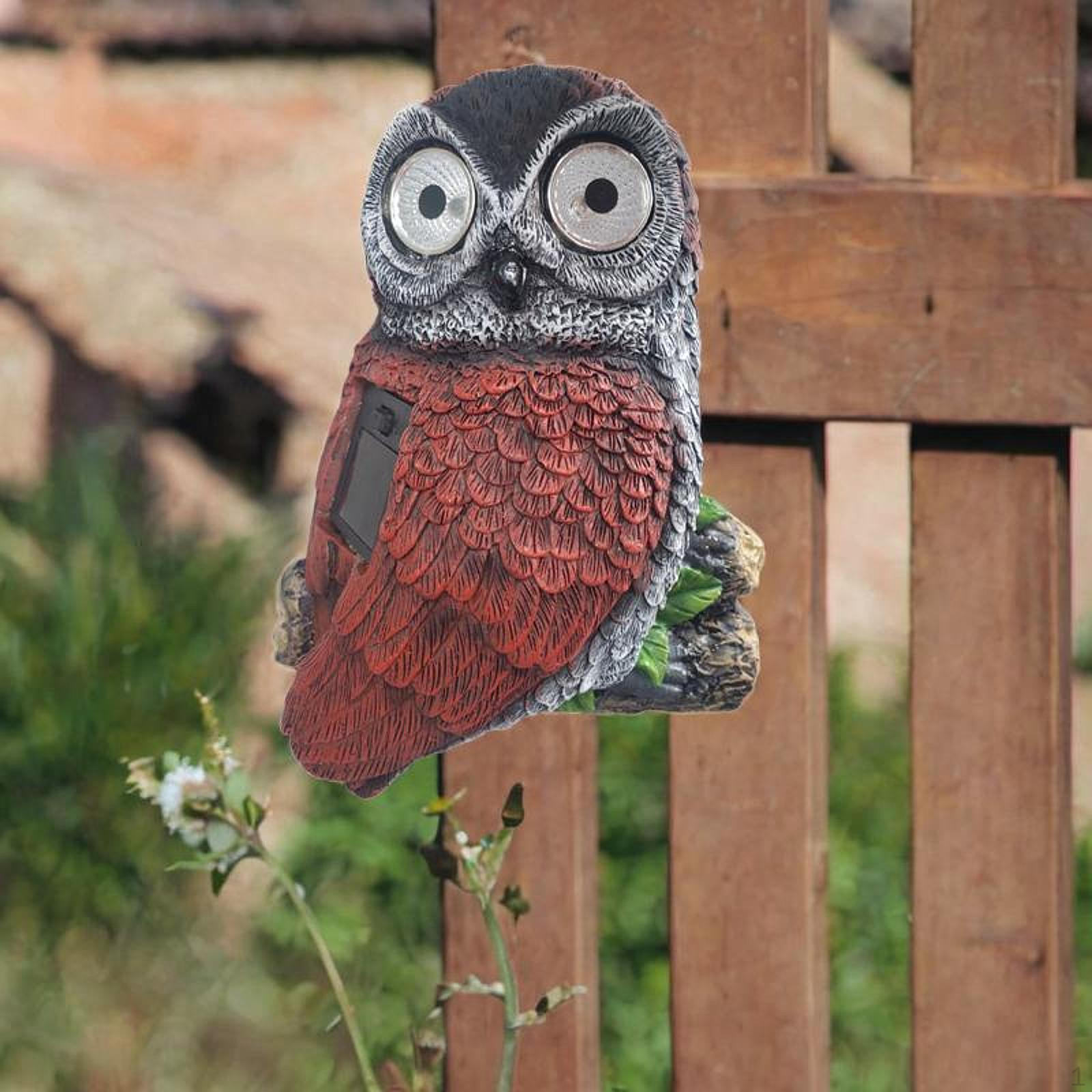 Solar Powered Light Owl Statue Decoration Ornament Resin Figurine for Backyard Porch