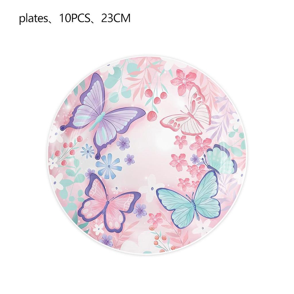 Pink Butterfly Birthday Party Disposable Tableware Set - Plates, Cups, Knives, Forks, Spoons