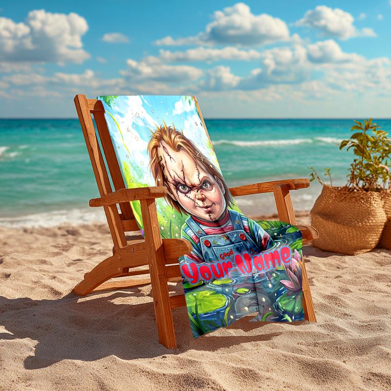 1PC Custom Name "Chucky Garden" Beach Towel Highly Absorbent And Sand-Resistant Towel for Swimming, Pool, Yoga, And Travel Lightweight