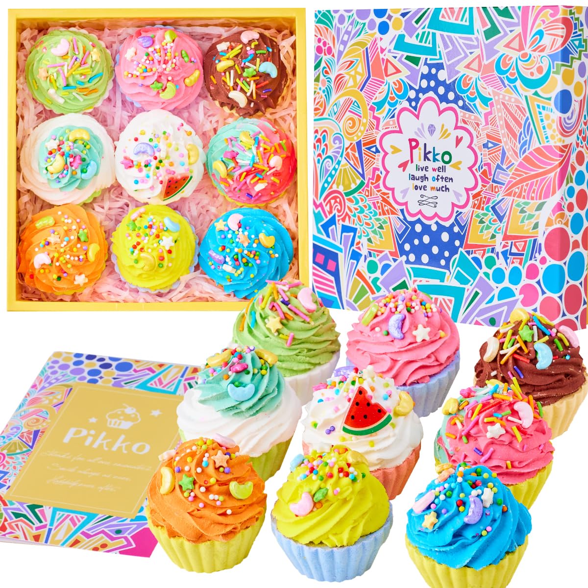 

Ручная работа Ванна Ванна Подарочная коробка Популярная с протестированными FDA ингредиентами из 9 бомбочек для кексов, солей, подарков, сюрпризов, дней рождений, включено, женщины, одобрено,