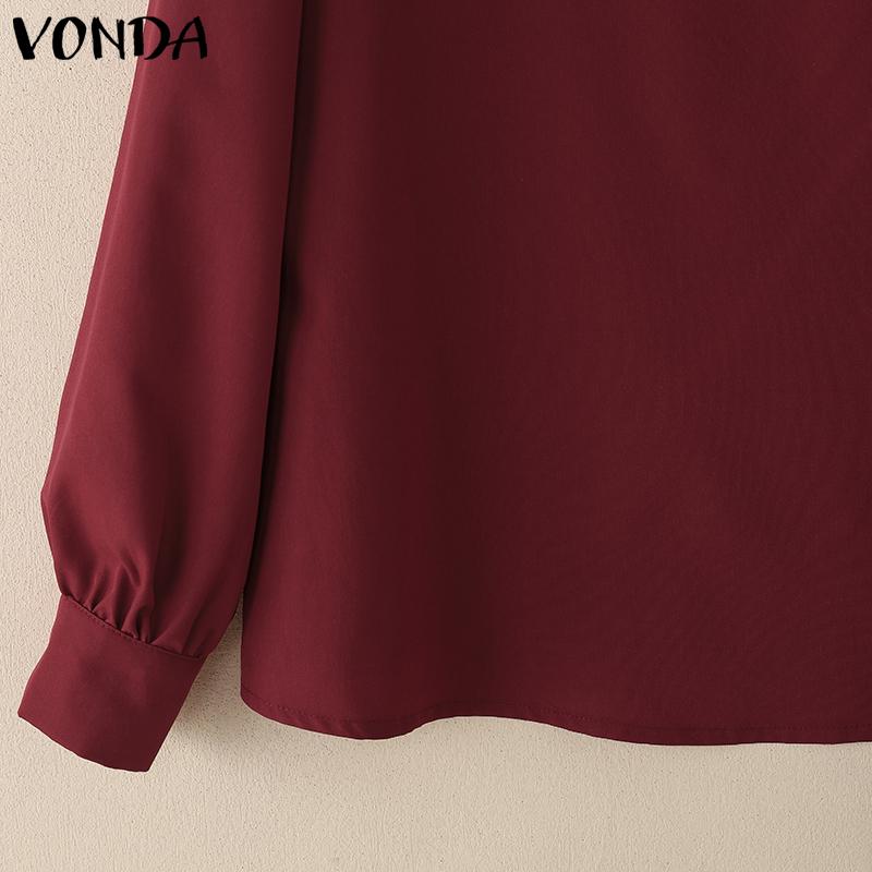 VONDA Women Long Sleeve One Shoulder Ruffled Patchwork Casual Blouse Shirts