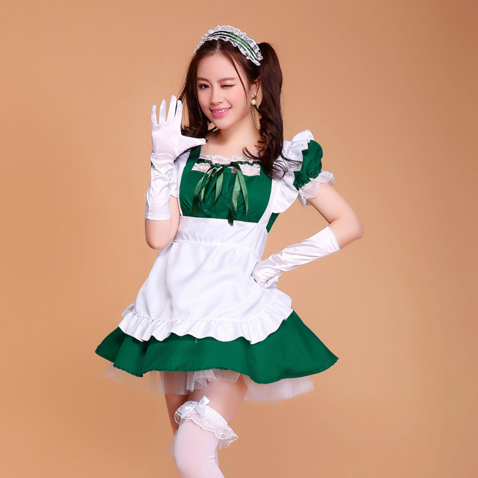 

Lingerie Cosplay Costume Women Headwear Apron Fake Collar Bowknot Dress XL зелёный