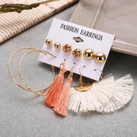6Pcs/Set Bohemia Women Tassel Hook Earrings Ear Stud Set Jewelry Accessories