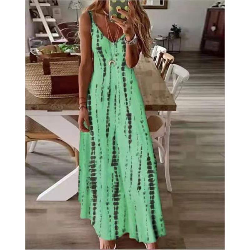 

VEZFAA Женские Модные Летние Весенние Платья с Принтом в Стиле Колорблок, Без Рукавов, с V-образным Вырезом, с Завышенной Талией, Повседневные XXXXXL зелёный