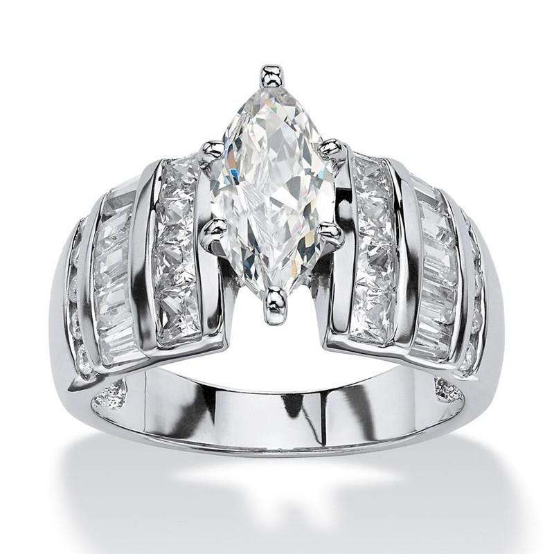 Huitan Luxury Marquise Cubic Zirconia Wedding Rings for Women High-quality Silver Band Modern Design Fashion Rings Jewelry