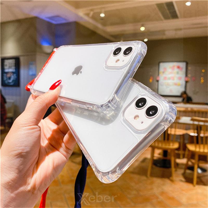 Lanyard Strap Crossbody Cord Rope Clear Case For 17 16 15 14 13 Pro Max 12 11 XR Mini 7 8 Plus Shockproof Acrylic Cover