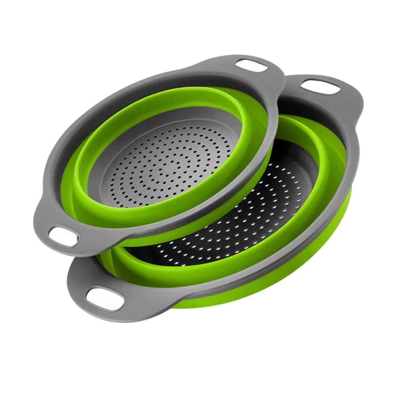 2pcs Silicone Round Folding Vegetable Fruits Washing Drain Basket Colander Strainer Collapsible Drainer Kitchen Tool Cocina
