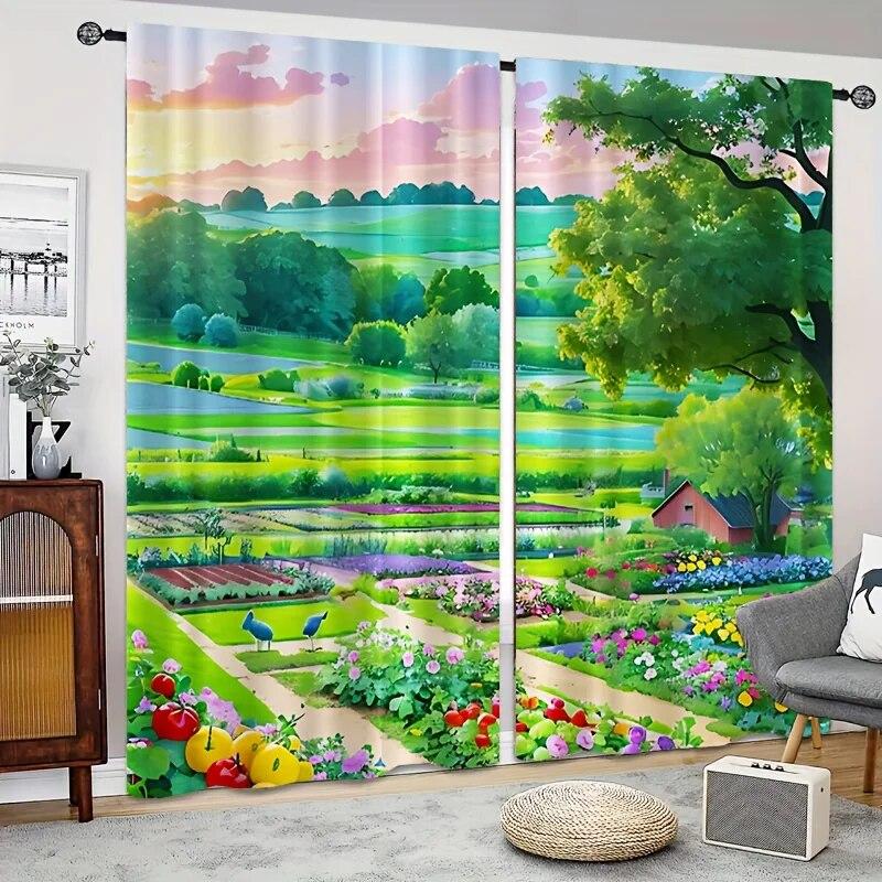 2ks River Mountain Meadow View Závěs Okno Závěs Venkovní přístřešek Dekorativní gobelín Kancelář Ložnice Kuchyň Obývací pokoj